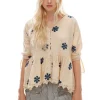 Blusen*Ewa i Walla Bluse 44956 GUNBORG in creme mit Flowerprint (blue flower) - reine Baumwolle aus groben Gewebe