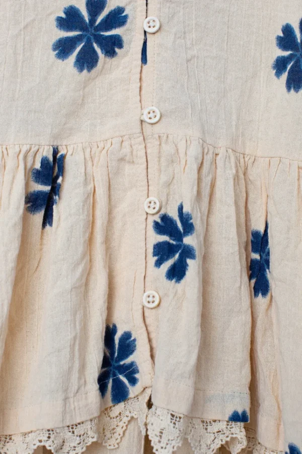 Blusen*Ewa i Walla Bluse 44956 GUNBORG in creme mit Flowerprint (blue flower) - reine Baumwolle aus groben Gewebe