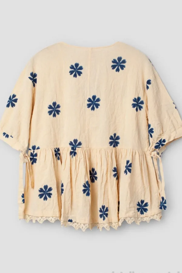 Blusen*Ewa i Walla Bluse 44956 GUNBORG in creme mit Flowerprint (blue flower) - reine Baumwolle aus groben Gewebe