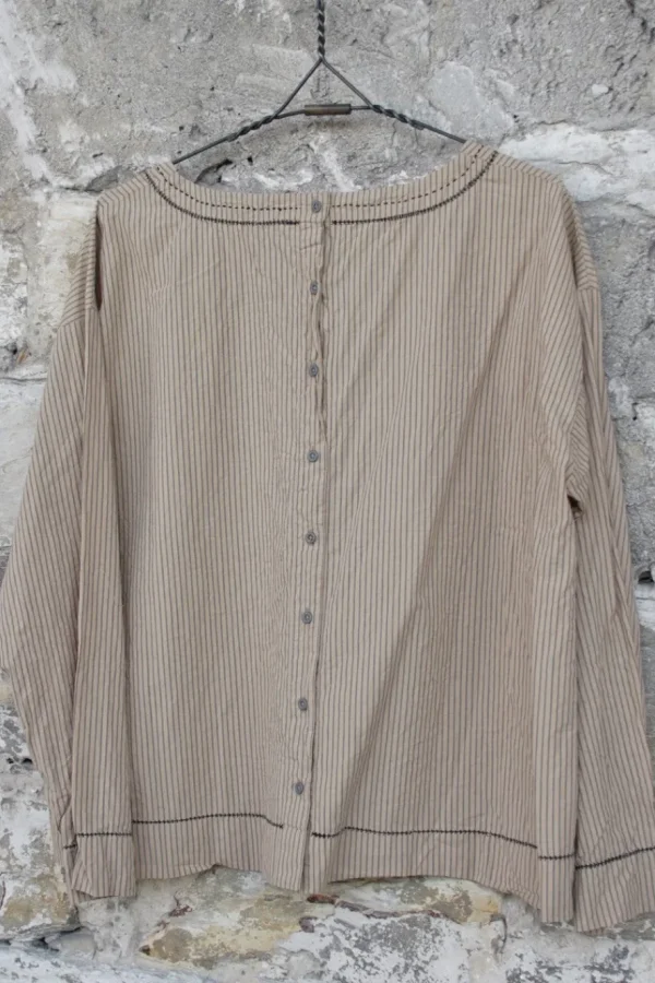 Blusen*Ewa i Walla Bluse 44869 HERA in beige mit schwarzen Streifen - reine Knitterbaumwolle