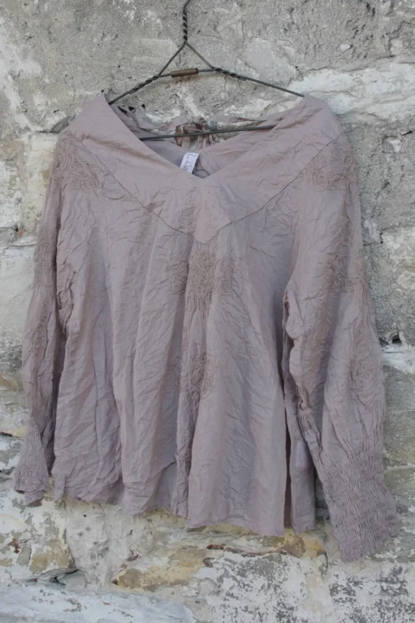 Blusen*Ewa i Walla Bluse 44910 ROSMARI in taupe mit Stickereien - reiner, softer Organza