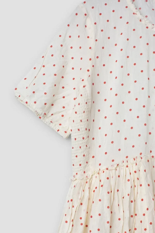 Kleider*Ewa i Walla Kleid 55835 JENNIFER in creme mit rosenroten Dots (rose dot voile) - softer Voile