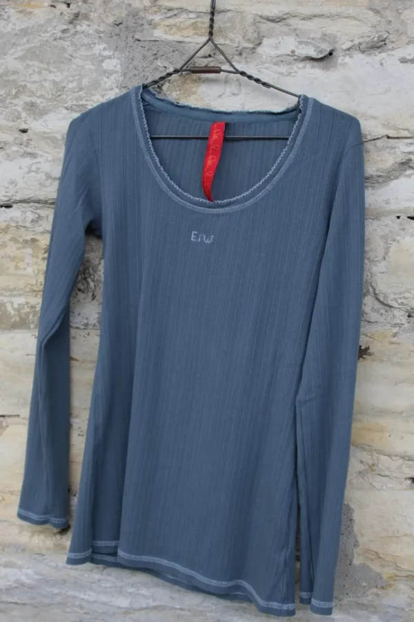 Shirts*Ewa i Walla Shirt 44640 in taubenblau mit zarten Muster - reine Baumwolle