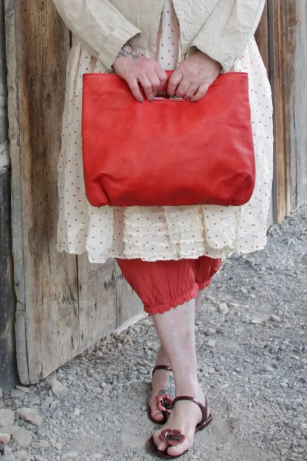 Taschen*FRA.SA Mini-Shopper NINA in vintage rot (rosso red) - supersoftes, recyceltes Leder