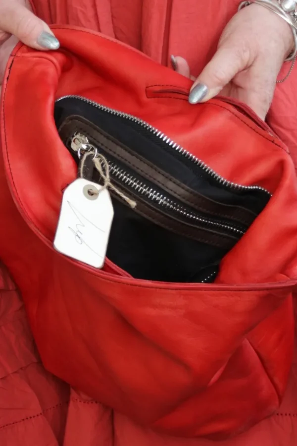 Taschen*FRA.SA Mini-Shopper NINA in vintage rot (rosso red) - supersoftes, recyceltes Leder