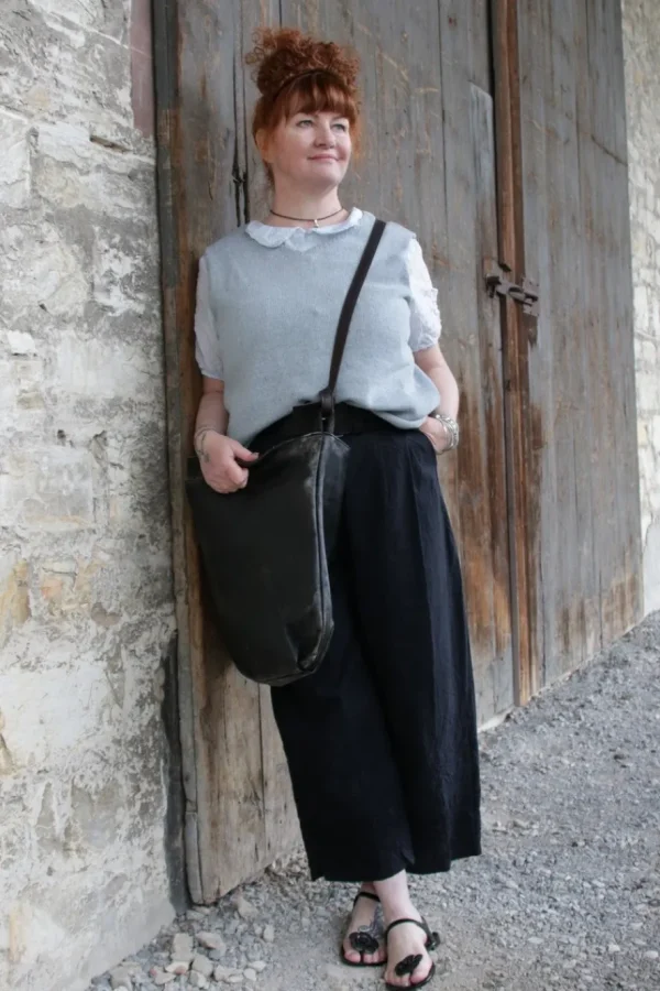 Taschen*FRA.SA Shopper SACK mit Schulterriemen in vintage black (charcoal) - supersoftes, recyceltes Leder