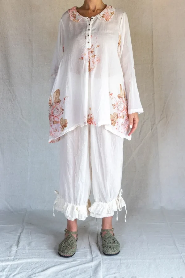 Tunika | Blusen*Les Ours Hemd CAMILA im antiken weiss mit Flowerprint - softe, reine Baumwolle