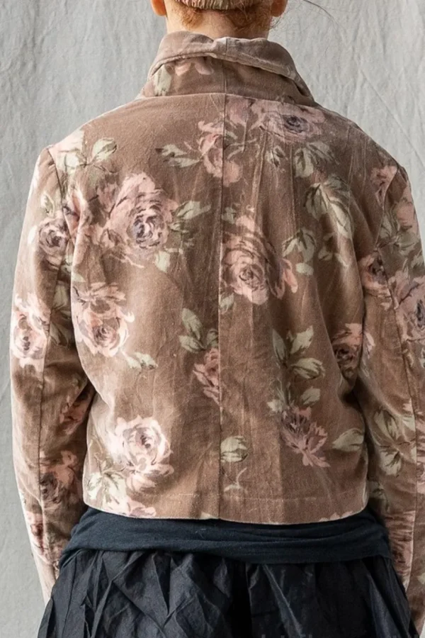 Jacken*Les Ours Jacke BEGONIA im dunklen altrosa mit Flowerprint - kuscheliger Samt