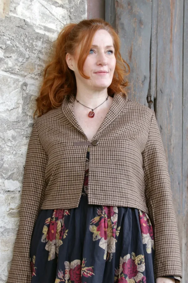 Jacken*Les Ours Jacke BEGONIA mit Hahnentrittmuster in schokobraun-caramel - softer Tweed