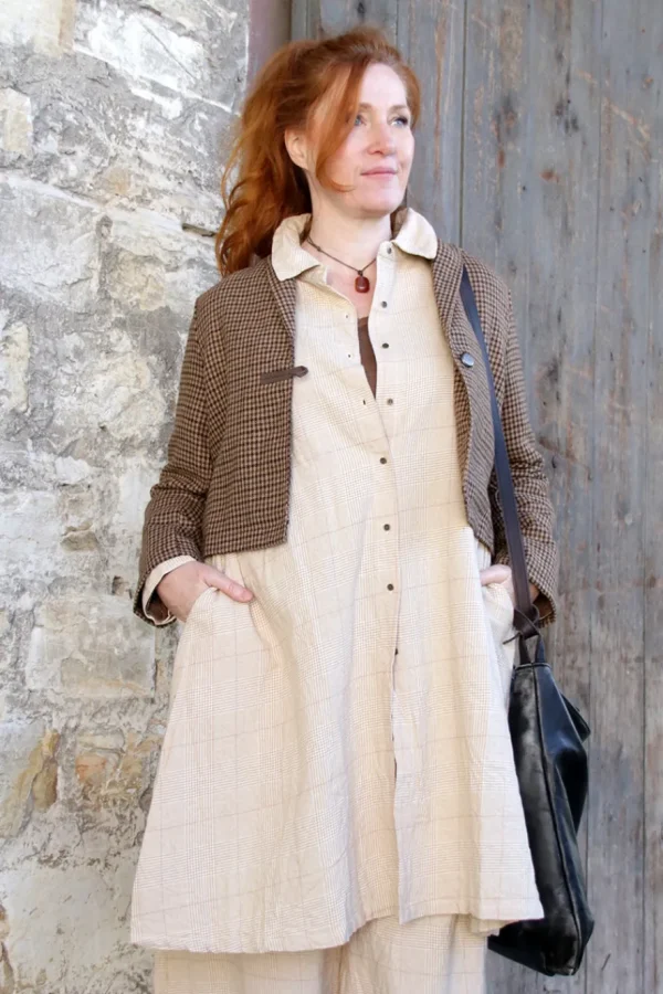 Jacken*Les Ours Jacke BEGONIA mit Hahnentrittmuster in schokobraun-caramel - softer Tweed